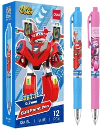 Ручка шариков. автоматическая Deli Super Wings (EQ61-BL) ассорти d=0.7мм син. черн. 1стерж. пулевидный пиш. наконечник кругл. резин. манжета чернила пониженной вязкости