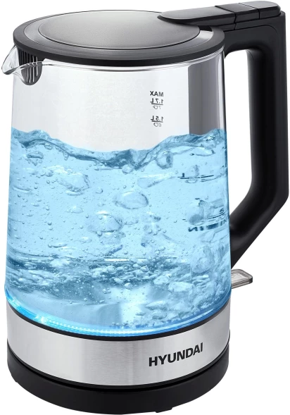Чайник электрический Hyundai HYK-G8808 1.7л. 2200Вт черный/серебристый корпус: стекло