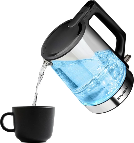 Чайник электрический Hyundai HYK-G8808 1.7л. 2200Вт черный/серебристый корпус: стекло