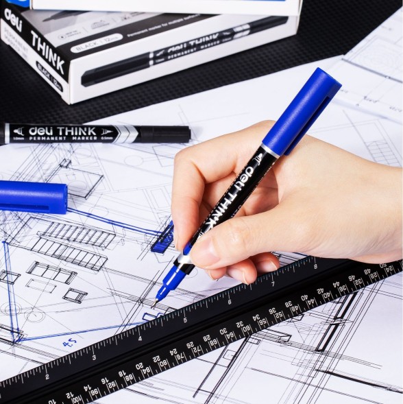 Маркер перманентный Deli EU211-BL двойной пиш. наконечник 0.5-1мм синий