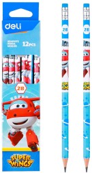 Карандаш ч/г Deli EU53500 Super Wings 2B шестигран. ассорти (12шт) ластик