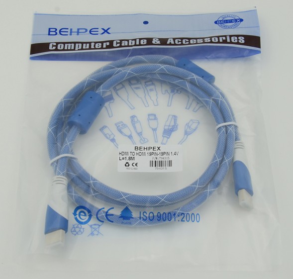 Кабель аудио-видео HDMI (m)/HDMI (m) 1.8м. феррит.кольца позолоч.конт. синий/белый