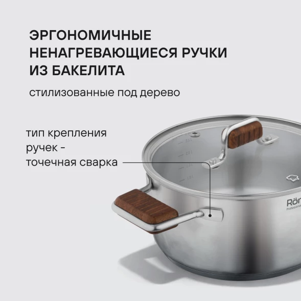 Кастрюля Rondell Fjord RDS-1791 3.2л. d=20см (с крышкой) стальной