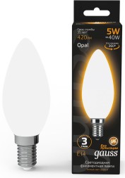 Лампа филам. Gauss Filament 5Вт цок.:E14 свеча 220B 2700K св.свеч.бел.теп. (упак.:1шт) (103201105)