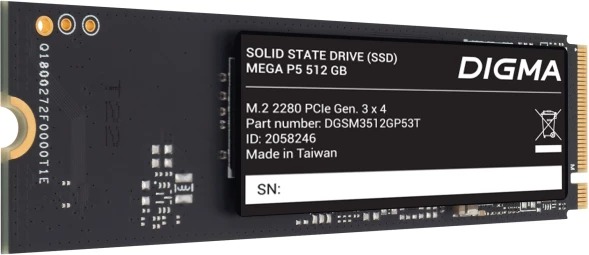 Накопитель SSD Digma PCIe 3.0 x4 512GB DGSM3512GP53T Mega P5 M.2 2280