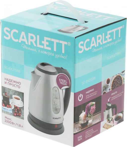 Чайник электрический Scarlett SC-EK21S88 1.8л. 2200Вт черный/серебристый корпус: металл