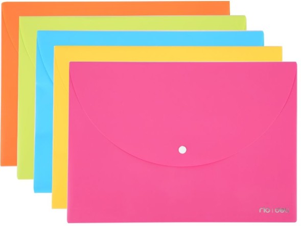 Конверт на кнопке Deli E38131 A4 гориз. расшир. полипропилен 0.18мм ассорти