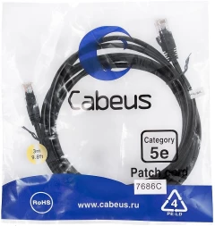 Патч-корд Cabeus PC-UTP-RJ45-CAT.5E-3M-BK-LSZH U/UTP RJ-45 вил.-вилка RJ-45 кат.5E 3м черный LSZH