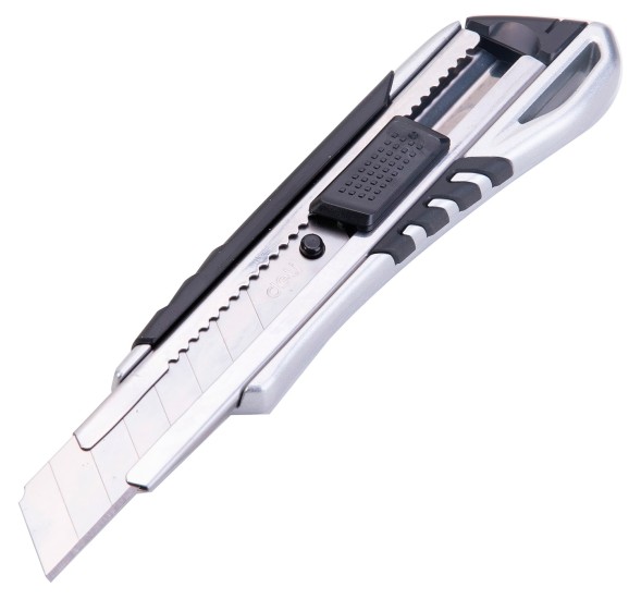 Нож канцелярский Deli E2057 шир.лез.18мм сталь серый/черный блистер