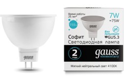 Лампа светодиодная Gauss Elementary MR16 7Вт цок.:GU5.3 спот 220B 4100K св.свеч.бел.нейт. MR16 (упак.:10шт) (13527)