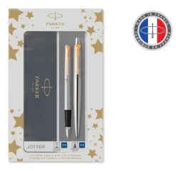 Набор ручек Parker Jotter Core FK691 (2093257) Stainless Steel GT сталь нержавеющая подар.кор. ручка перьевая, ручка шариковая сменный стержень 1стерж. стреловидный пиш. наконечник кругл.