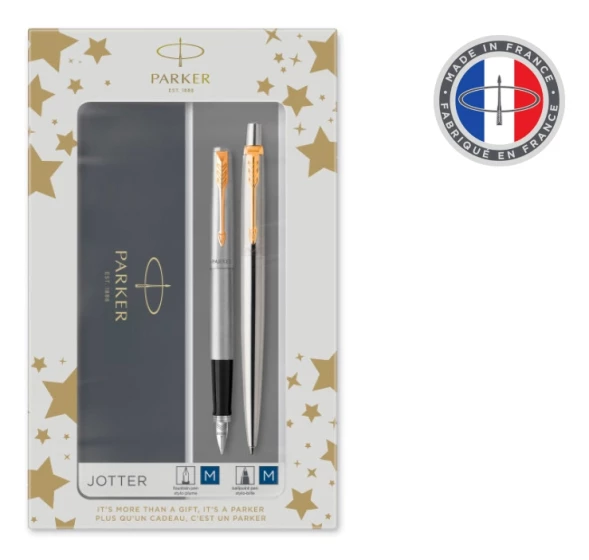 Набор ручек Parker Jotter Core FK691 (2093257) Stainless Steel GT сталь нержавеющая подар.кор. ручка перьевая, ручка шариковая сменный стержень 1стерж. стреловидный пиш. наконечник кругл.