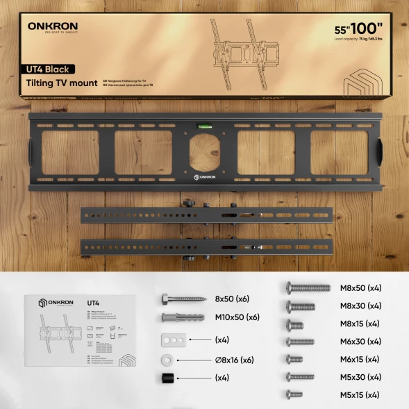 Кронштейн для телевизора Onkron UT4 черный 55&amp;quot;-100&amp;quot; макс.75кг настенный наклон