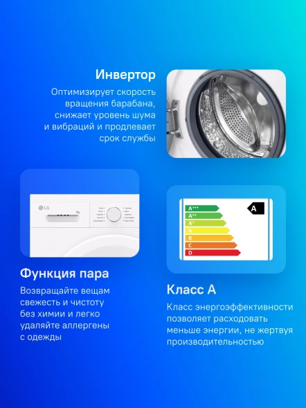 Стиральная машина LG F2Y1HS3W класс: A загр.фронтальная макс.:7кг белый инвертер