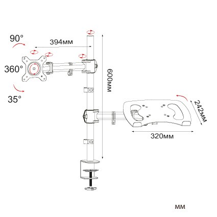 Кронштейн для монитора/ноутбука Cactus CS-VM-LH07-BK черный 13&amp;quot;-27&amp;quot; макс.8кг настольный поворот и наклон