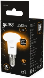 Лампа светодиодная Gauss R39 4Вт цок.:E14 рефлек. 220B св.свеч.бел.теп. (упак.:10шт) (106001104)