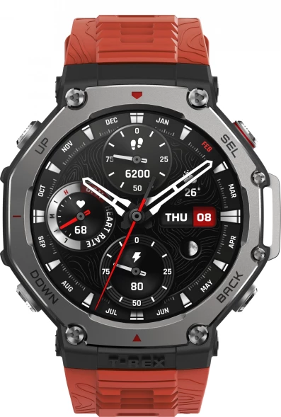 Смарт-часы Amazfit T-Rex 3 A2323 48.5мм 1.5&amp;quot; AMOLED корп.темно-серый рем.красный разм.брасл.:145-210мм (6970100374940)