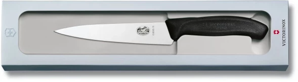 Нож кухонный Victorinox Swiss Classic (6.8003.15G) стальной разделочный лезв.150мм прямая заточка черный подар.коробка