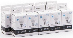 Лампа светодиодная Gauss Elementary 8Вт цок.:E14 шар 220B 4100K св.свеч.бел.нейт. P45 (упак.:10шт) (53128)