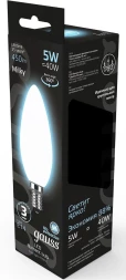 Лампа филам. Gauss Filament 5Вт цок.:E14 свеча 220B 4100K св.свеч.бел.нейт. (упак.:1шт) (103201205)
