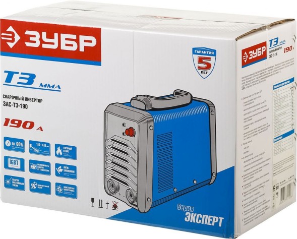 Сварочный аппарат Зубр ЗАС-Т3-190 инвертор ММА DC 7.5кВт