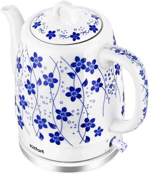 Чайник электрический Kitfort КТ-6788 1л. 1630Вт белый/синий корпус: керамика