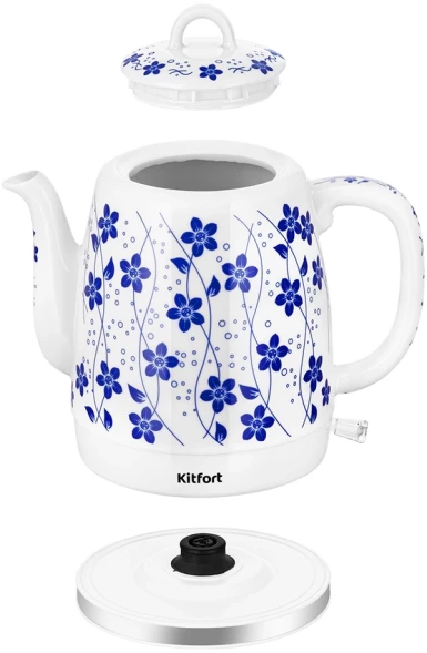 Чайник электрический Kitfort КТ-6788 1л. 1630Вт белый/синий корпус: керамика