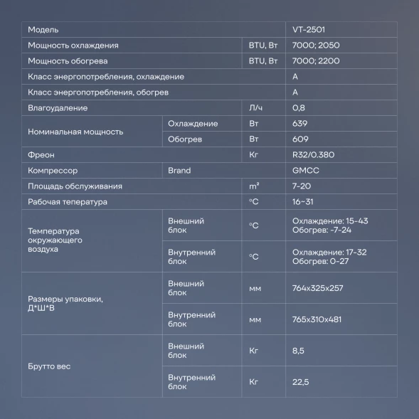 Сплит-система Vitek VT-2501 белый