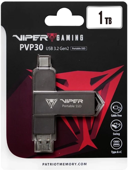 Накопитель SSD Patriot USB-C 1TB PVP301TB28UDG Viper PVP30 2.5&amp;quot; черный USB-A