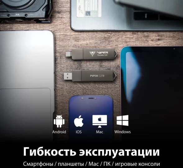 Накопитель SSD Patriot USB-C 1TB PVP301TB28UDG Viper PVP30 2.5&amp;quot; черный USB-A