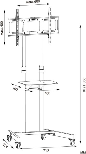 Стойка для телевизора Cactus CS-ST04H черный 37&amp;quot;-70&amp;quot; макс.45кг напольный мобильный