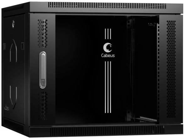 Шкаф коммутационный Cabeus (SH-05F-9U60/35-BK) настенный 9U 600x350мм пер.дв.стекл 60кг черный 290мм 18кг 220град. 501мм IP20 сталь