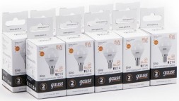 Лампа светодиодная Gauss Elementary 8Вт цок.:E14 шар 220B 3000K св.свеч.бел.теп. P45 (упак.:10шт) (53118)