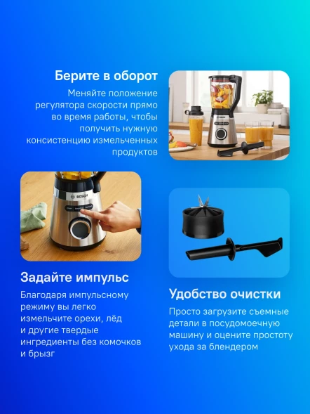 Блендер стационарный Bosch VitaPower Serie 4 MMB6384M 1200Вт черный/нержавеющая сталь