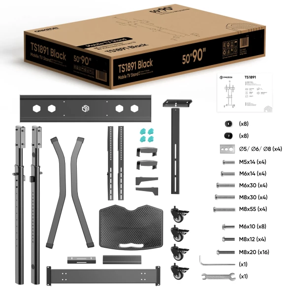 Стойка для телевизора Onkron TS1891 черный 50&amp;quot;-90&amp;quot; макс.100кг напольный мобильный