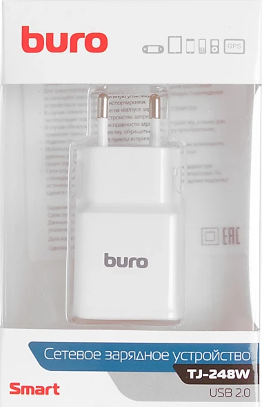 Сетевое зар./устр. Buro TJ-248W 15W 2.4A (QC) USB-A универсальное белый