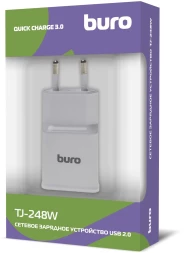 Сетевое зар./устр. Buro TJ-248W 15W 2.4A (QC) USB-A универсальное белый