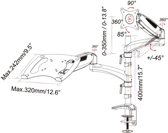 Кронштейн для монитора/ноутбука Cactus CS-VM-LH08-AL серебряный 13&amp;quot;-27&amp;quot; макс.8кг настольный поворот и наклон