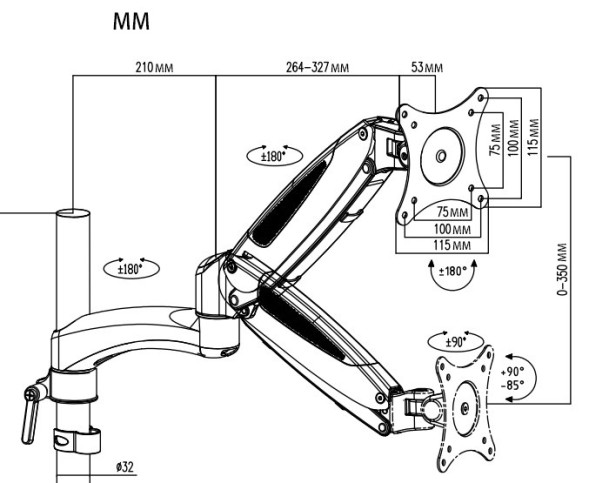 Кронштейн для монитора/ноутбука Cactus CS-VM-LH08-AL серебряный 13&amp;quot;-27&amp;quot; макс.8кг настольный поворот и наклон