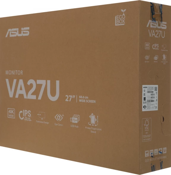 Монитор Asus 27&amp;quot; Business VA27UQSB черный IPS LED 16:9 HDMI M/M матовая HAS Piv 1000:1 350cd 178гр/178гр 3840x2160 60Hz DP 4K USB 6.5кг