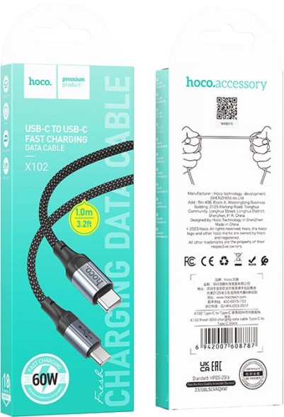 Кабель Hoco X102 Fresh Type-C to Type-C USB Type-C-USB Type-C 1м черный коробка