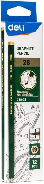 Карандаш ч/г Deli EC88-2B 2B шестигран. липа карт.кор. (12шт)