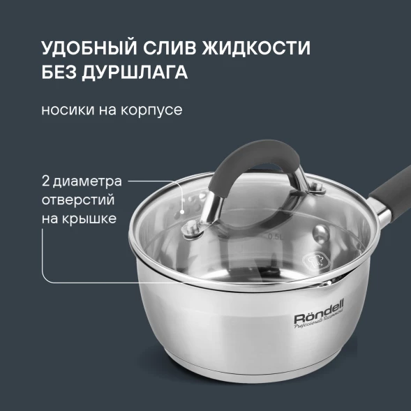 Ковш Rondell Flamme RDS-027 1л. d=14см (с крышкой) стальной