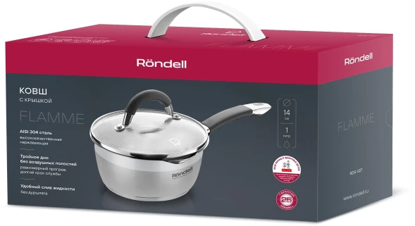 Ковш Rondell Flamme RDS-027 1л. d=14см (с крышкой) стальной