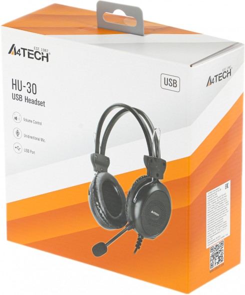 Наушники с микрофоном A4Tech HU-30 черный 2м накладные USB оголовье
