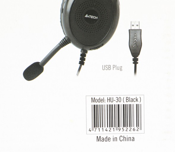 Наушники с микрофоном A4Tech HU-30 черный 2м накладные USB оголовье