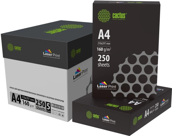 Бумага Cactus CS-LPA4160250 A4/160г/м2/250л./белый CIE170% для лазерной печати