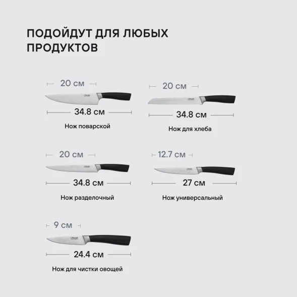 Набор ножей кухон. Rondell Caroling RD-1878 компл.:6предм. с подставкой черный подар.коробка