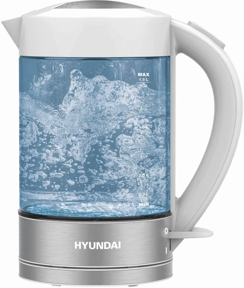 Чайник электрический Hyundai HYK-G9990 1.5л. 2000Вт белый/серебристый корпус: стекло