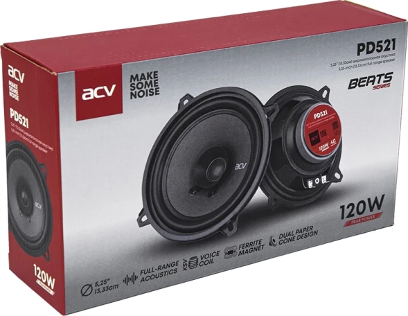 Колонки автомобильные ACV PD-521 BEATS (без решетки) 120Вт 88дБ 4Ом 13см (5дюйм) (ком.:2кол.) коаксиальные однополосные